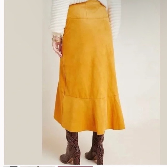 Anthropologie Maeve cosmina yellow vegan faux suede high low midi skirt size 00p - Picture 3 of 12